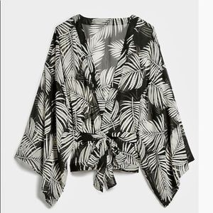 Express Palm Print Chiffon Kimono Cover-Up